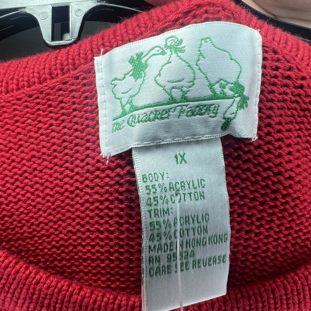 The Quacker Factory Women's Red White Star Knit Sweater Top 1X Short Sleeve - Picture 4 of 6